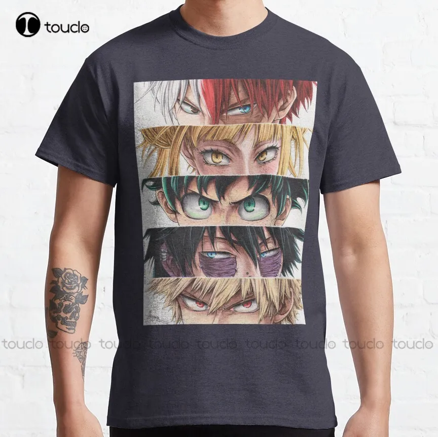 

Классическая футболка с рисунком героев, глаза, Bnha, Mha, Todoroki, Shouto, Toga, Himiko, Midoriya, Izuku, Dabi, Bakugou, Katsuki, модель унисекс