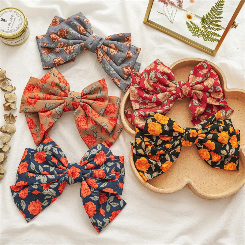 

2pcs New Ribbon Hairgrips Big Bow Hairpin for Women Girls Satin Trendy Ladies Hair Clip Print Barrette Hair Accessories Beach