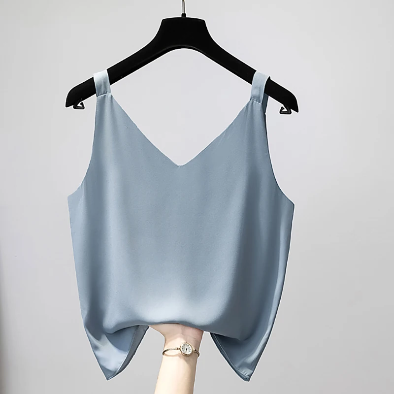 

2022 Spaghetti Strap Top Tank Women Basic V Neck Camis Sleeveless Satin Silk Halter Tops Women Sexy Summer Shirts Chic Camisole