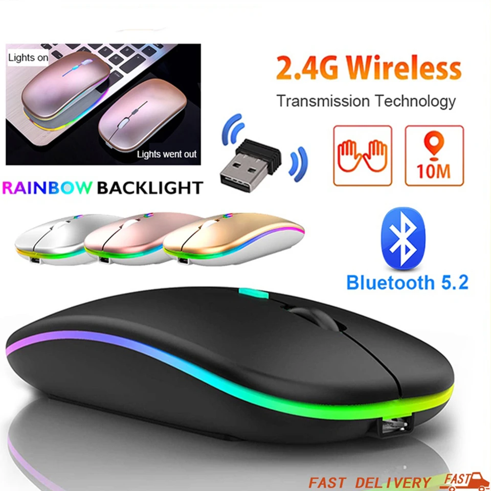 

Wireless Mouse Bluetooth Rechargeable RGB Wifi Mause 2.4GHz Silent Ergonomic mouse inalámbrico For Macbook Computer Laptop PC