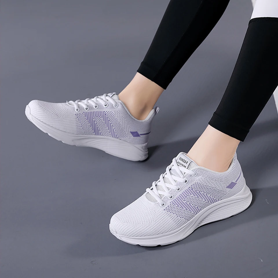 Loekeah Running Shoes Ladies Breathable Casual Shoes Light Weight Outdoor Sports Shoes Breathable Lace-Up Platform Sneakers