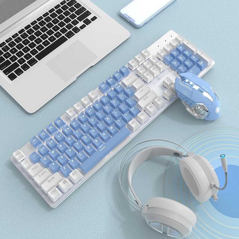 

Wired Mechanical Keyboard Mouse Headset Set 104-key Black Switch Keyboard with Backlight Optical Mice Kit for Gamers PC Laptop