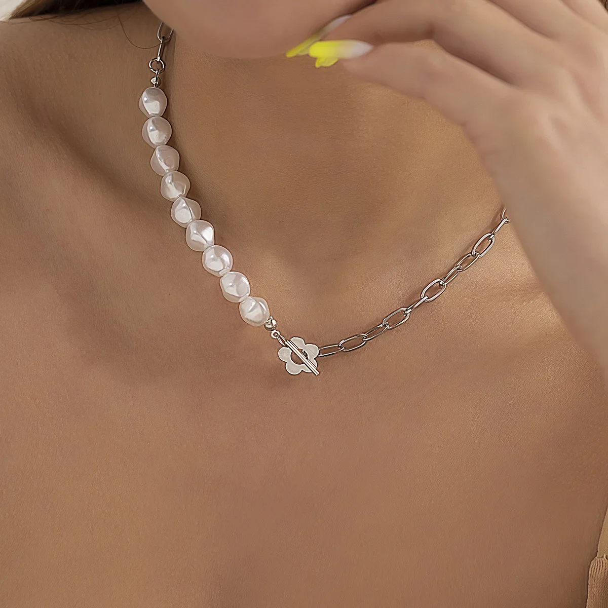 

Boho Imitation Pearl Beaded Necklace Women's Simple Creative Hollow Stitching Cross Flower Necklace Girls Summer Fashion Jewelry
