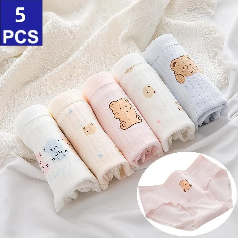 5Pcs/Set Cotton Underwear For Women Female Panties Cute Love Girl's Briefs Mid Waist Seamless Breathable Underpants Lingerie