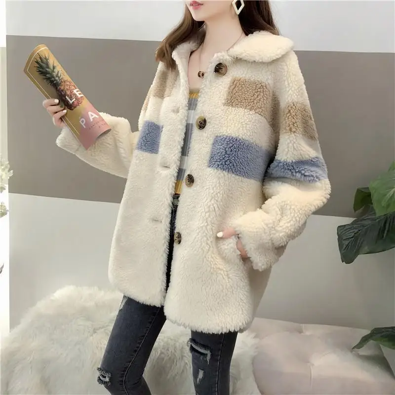 Woman Winter Real Genuine Fur Sheepskin Coats Ladies Casual Lamb Wool Outerwear Female Thick Warm Sheep Shearing Jackets E504