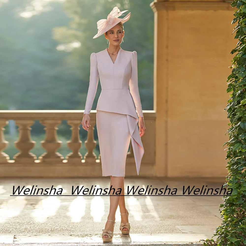 Платье для матери невесты простое тонкое платье до колен с V-образным вырезом и