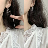 punk pop design silver color geometric circle strip drop earring asymmetric chain rear hanging ear chain earring for girl women