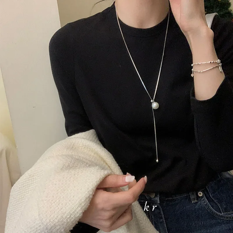 Длинное жемчужное ожерелье NicheDesign 2024 новый стиль простая элегантная уникальная