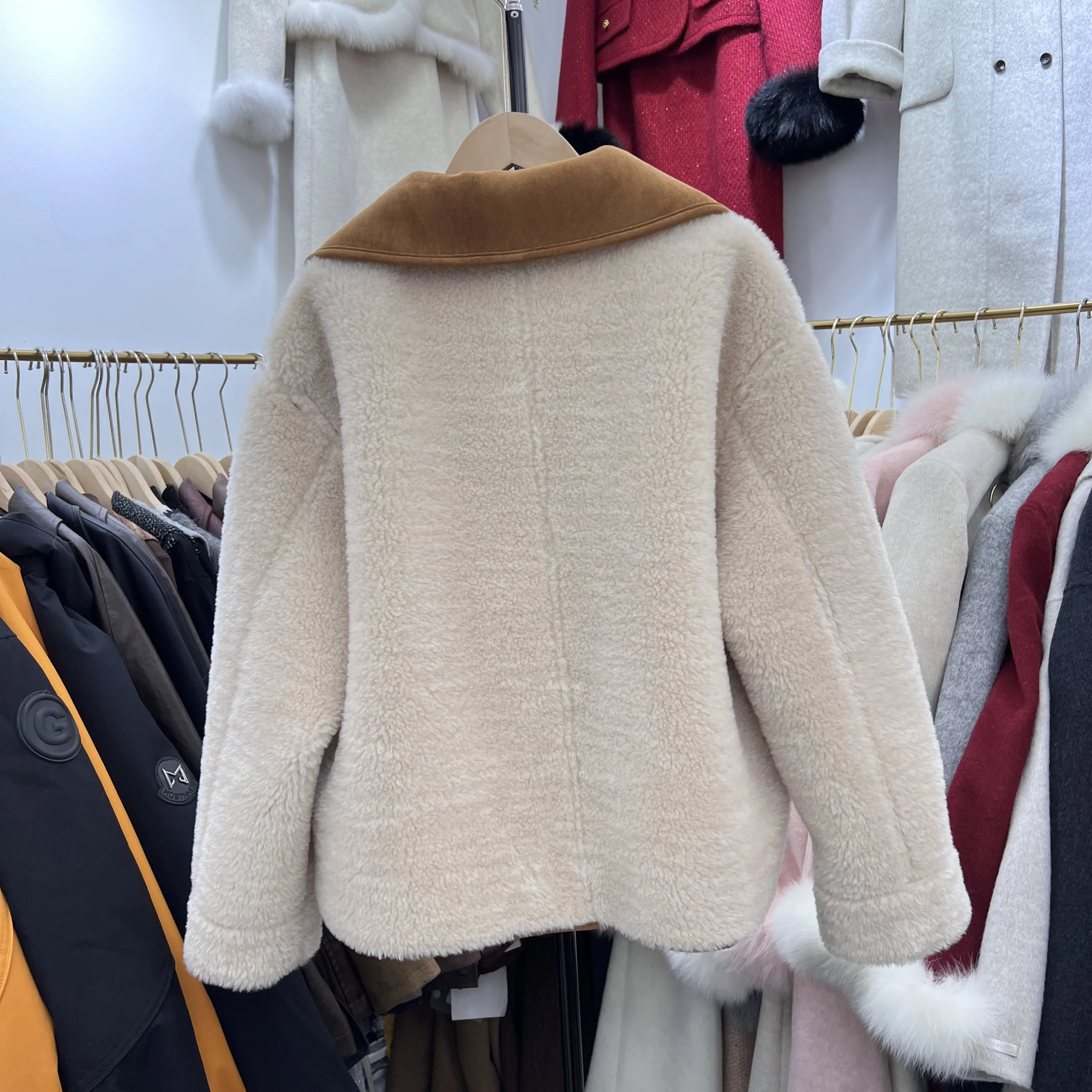 Lapel Double-sided Wear Lamb Wool Outerwear Women Winter Loose Thick Short Suede Fur Fashion