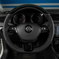 for volkswagen sagitar lavida golf 7 polo tharu tayron hand stitched leather suede car steering wheel cover car accessories