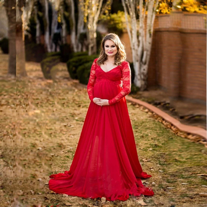 Pregnancy Dress Photo Shoot Maternity Dresses for Baby Showers Full Sleeve Maternity Gown Photography enlarge