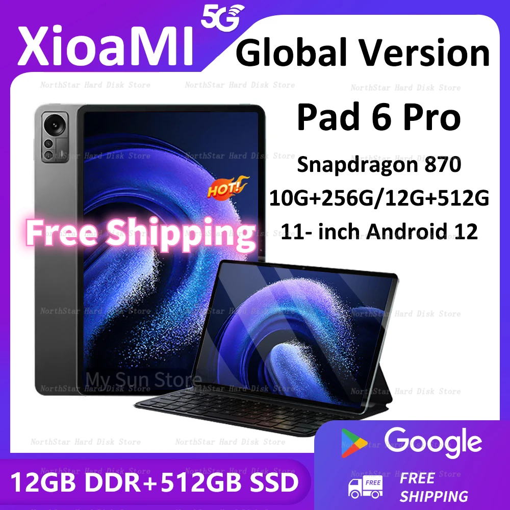 

2023 New Global Version Pad 6 Pro Tablet Snapdragon 870 Android 12.0 HD Screen 10000mAh tablets PC 5G Dual SIM Card or WIFI GPS