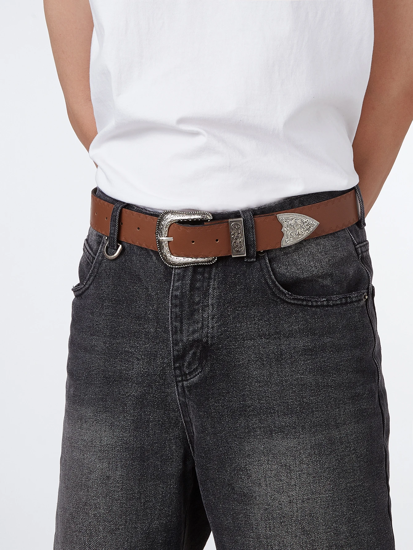 Мужской Состаренный ремень в западном стиле с гравировкой Повседневная