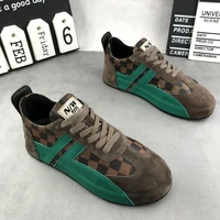 mens spring and summer new checkerboard suede inner height enhancing casual shoes mens fashion all match non slip shoes