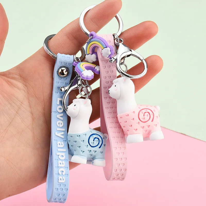 Cute Cartoon Alpaca Doll Rainbow Soft Glue Keychain Car Bag Pendant Ornament Key Charm Women Girl Kid Gifts Exquisite Keyring