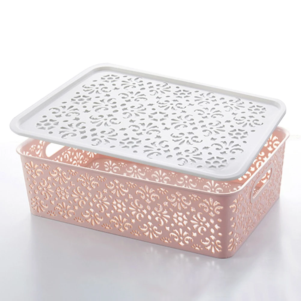 

1set Brand New High Quality Storage Basket Storage Box Pink Portable Handle Storage Basket Green Hollow Design Candy