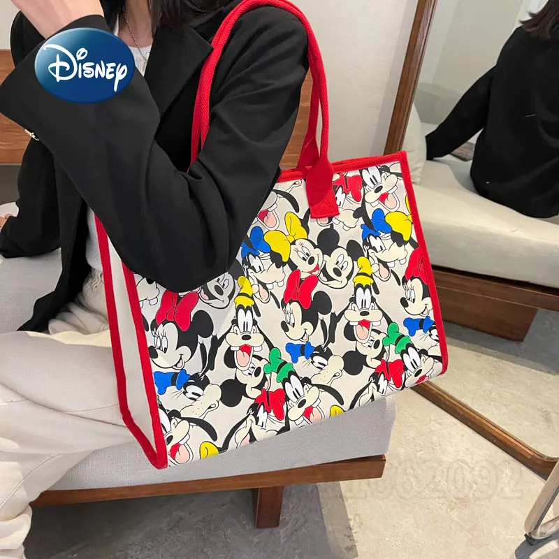 Disney Mickey New Women's Shoulder Bag Luxury Brand Women's Handbag Cartoon Fashion Canvas Tote Bag Large Capacity High Quality