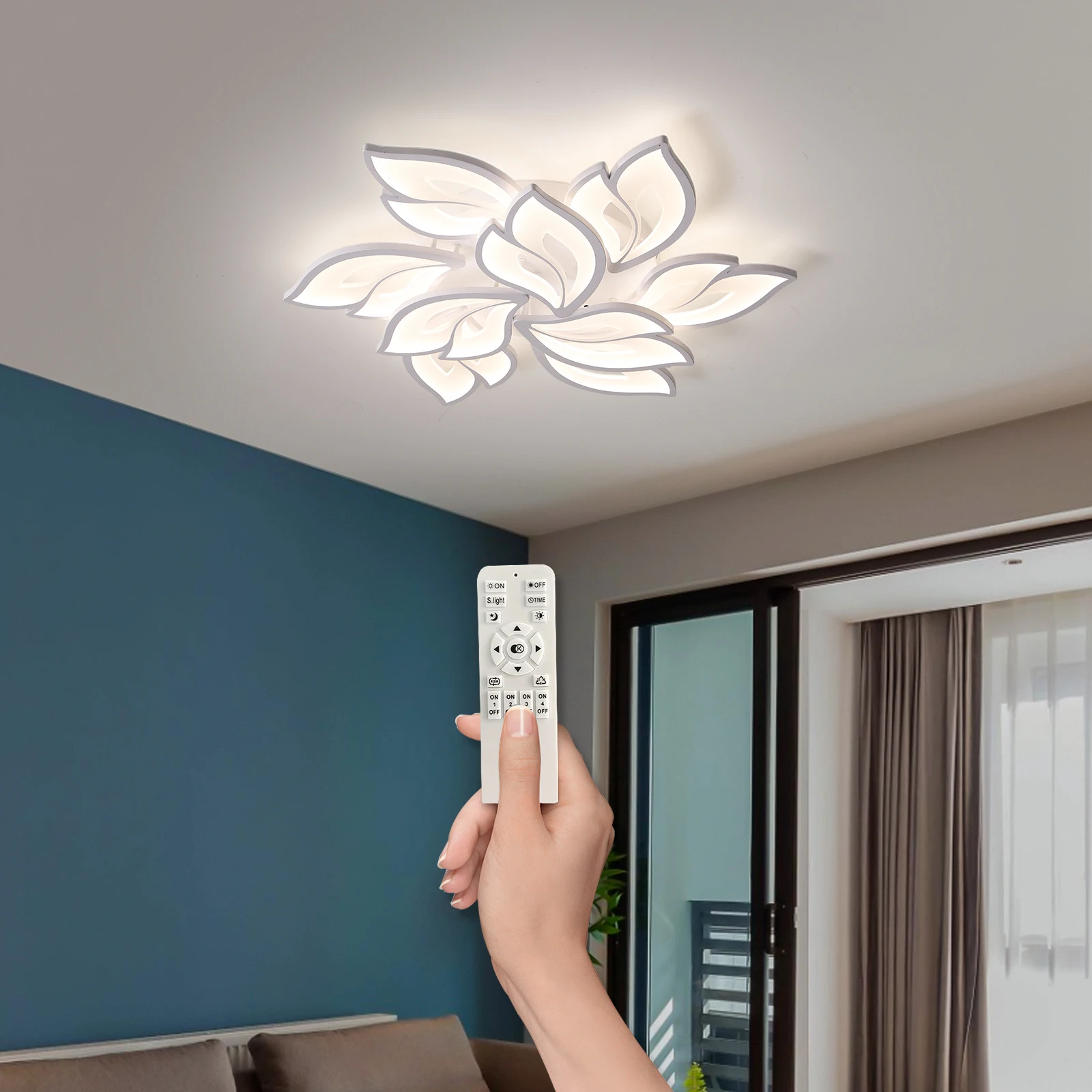 

Modern LED Ceiling Light, Dimmable Flower Shape Flush Mount Ceiling Lamp Fixture, 75W Acrylic Petals Ceiling Chandelier Lighting