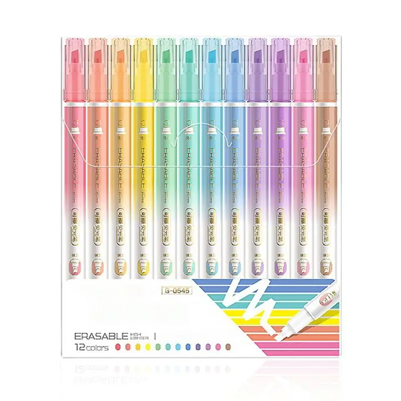 

Erasable Highlighters Assorted Colors Light Pastel Highlighters 12colors Double-end Erasable Highlighter Pastel Liquid Markers