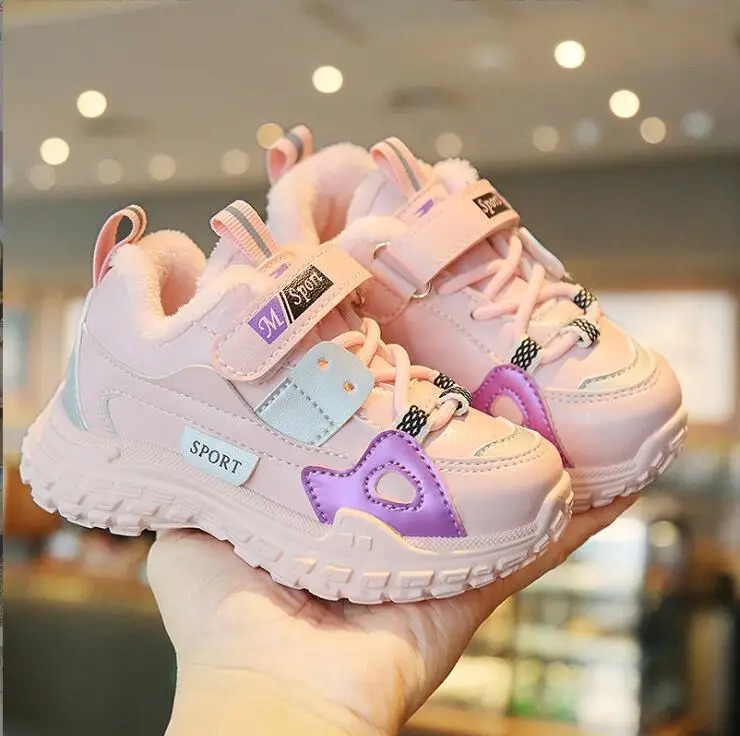 

Children's Thickened Thermal Shoes 2022 Winter New Boys' Sneakers Plush Waterproof Girls' Soft Soled Baby Running Shoes 21-32