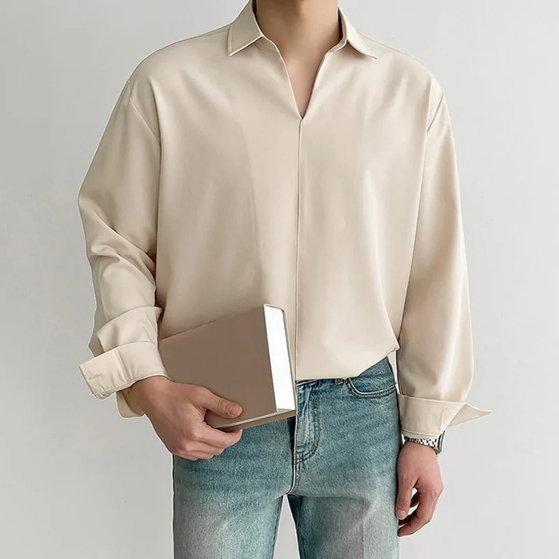 Men's Solid Casual Shirts Long Sleeve Pullover Shirt For Men Business Shirt Soft Loose Shirt Spring Summer Tops