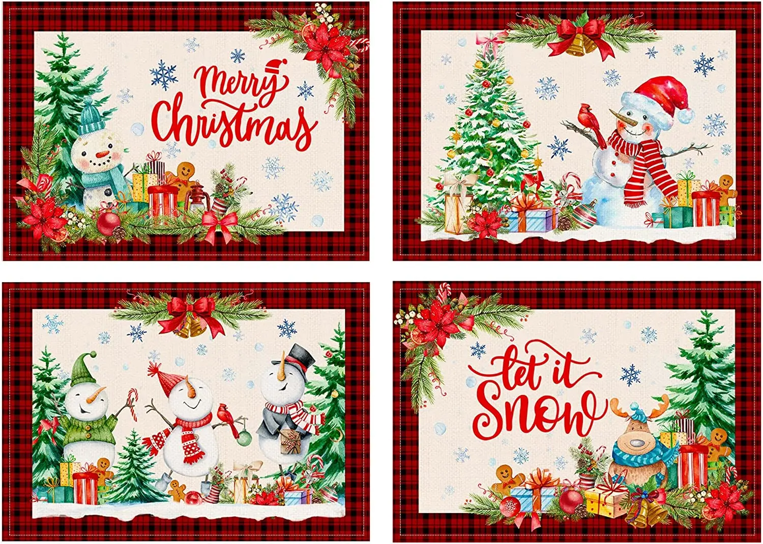 

Christmas Placemats Set of 4 Snowflake Christmas Placemats 12x18 Inch for Dining Table Snowman Place Mats Christmas Table Decor