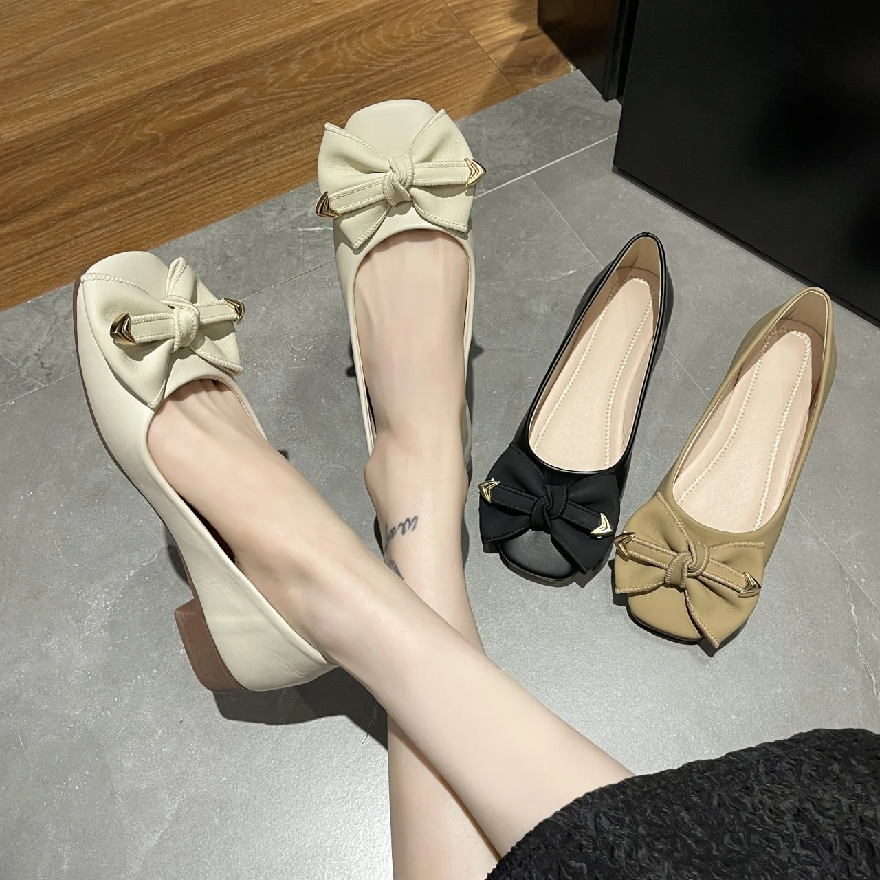 

Women Shoes Fashion Shallow Thick Heel Casual Shoes for Women 2023 Autumn Korean Style Fashion Bowknot Shoes Zapatos De Mujer