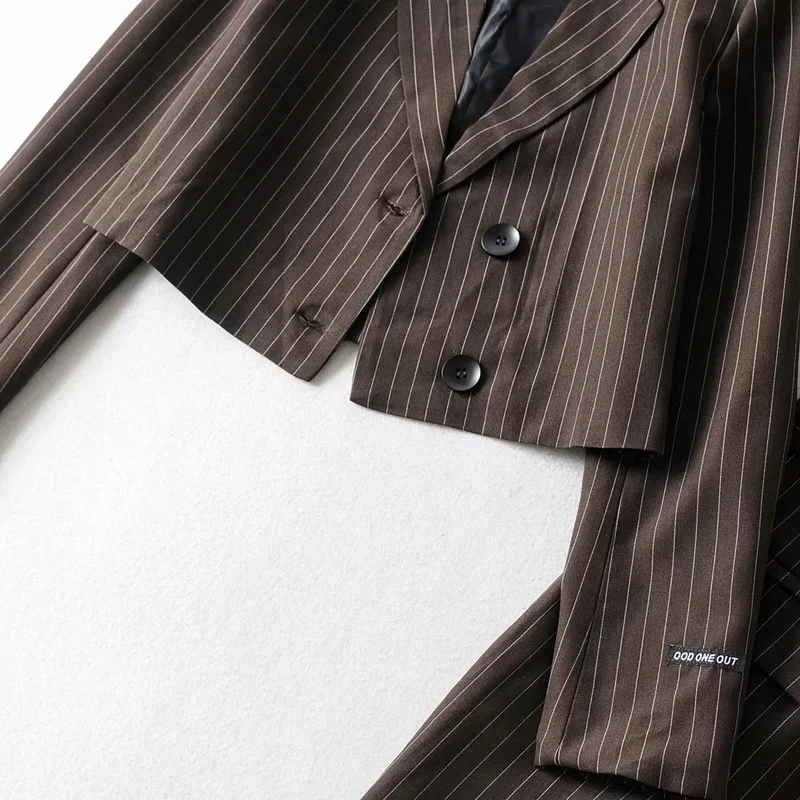Student Slim Blazer Suit Two Piece Set Women Casual Commute Blazer Preppy Style Mini Skirts Set Single Breasted Striped Blazer