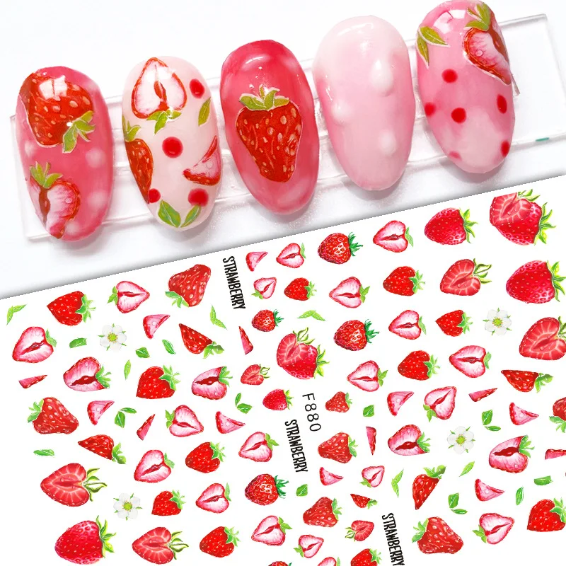 

New 3D Nail Sticker Art Sliders Sweet Strawberry Fruits Decals Nails Decorations Stickers For Manicure Accessories