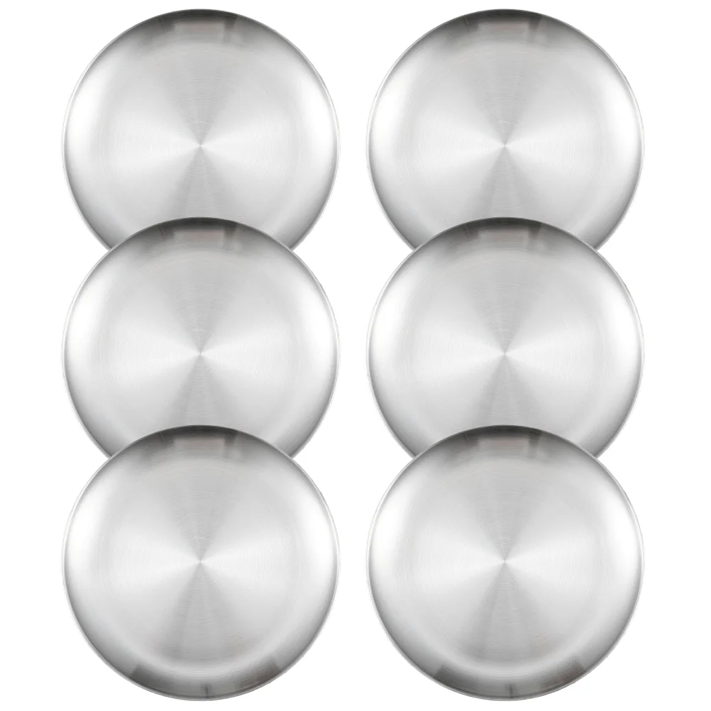 

6pcs Reusable Dinner Plates Stainless Steel Round Plates Dinner Plate Dish Kitchenware