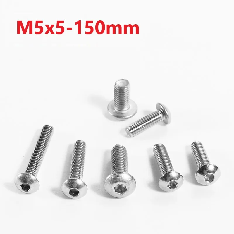 

5mm 304 Stainless Steel Pan Head Hexagon Socket Screws M5 x 5 8 10 4070 75 80 85 90 100 150mm Cup Head Heaxagon Socket Bolts