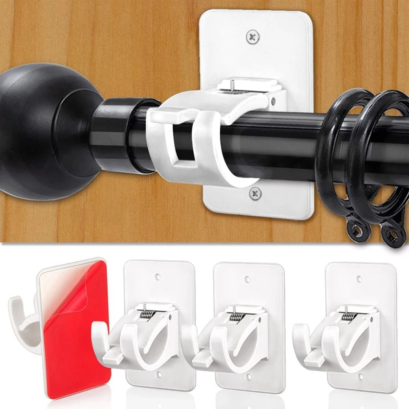 

Curtain Rod Bracket Holder 4 PCS, Self Adhesive Crossbar Hook, No Drill Rods Hanger Wall Mount Hooks Drapery Pole