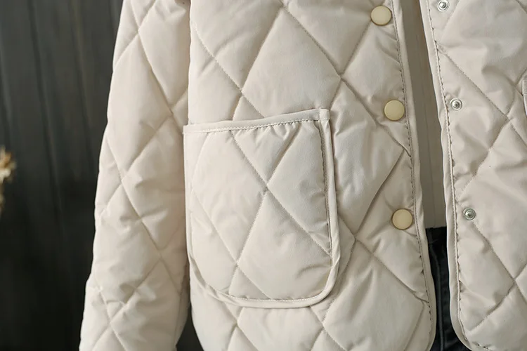 Autumn Winter 2022 Women's O Neck Basic Top Lingge Collarless Parka's Cotton Jacket Short Cotton Parka Women's Cotton Parka Coat
