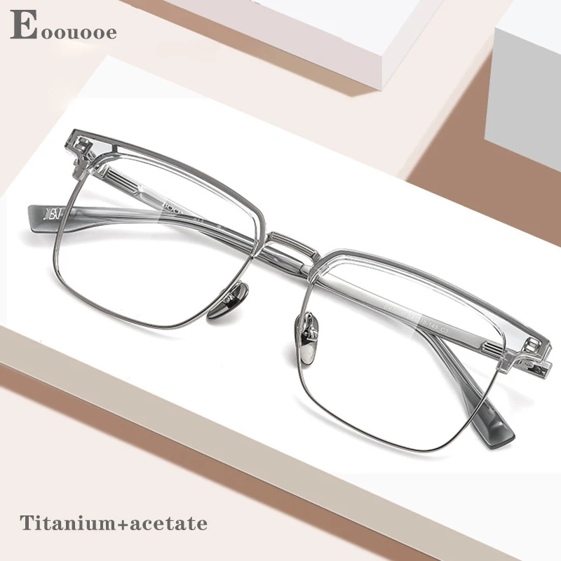 

54mm Titanium Quality Men’s Eyeglasses Browline Acetate Square Myopia Hyperopia Eyewear Lenses Reading Glasses Anti Reflective