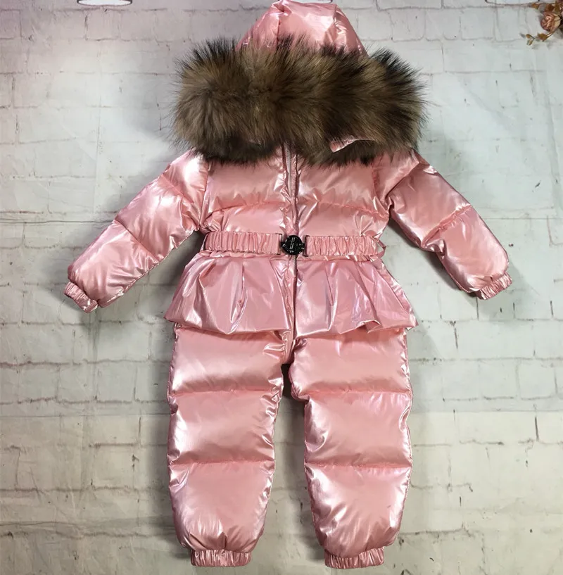 

2023 New Winter Children's Clothing for Girls Goose Down Warm Pink Girl's Winter Coat with Real Raccoon Fur Collar 0-4 Years