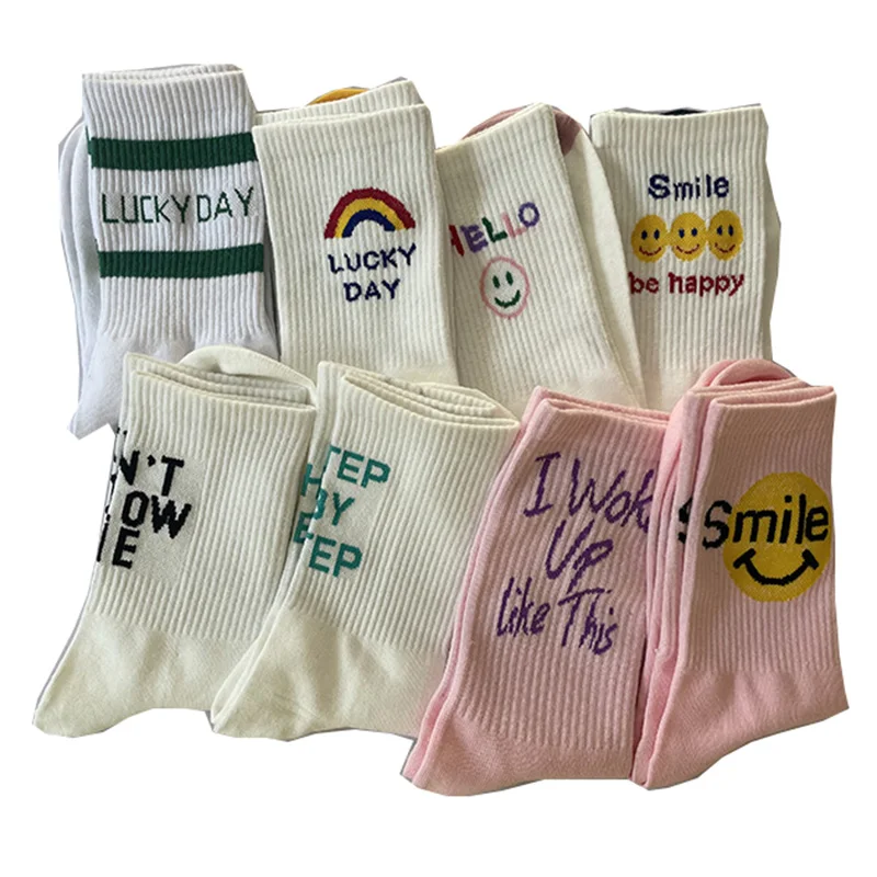 5 Pairs Cute Long Socks Women Cotton 2022 Fashion Winter Keep Warm Print Socks Foot Cover Happy Cycling Skateboard Style Sokken