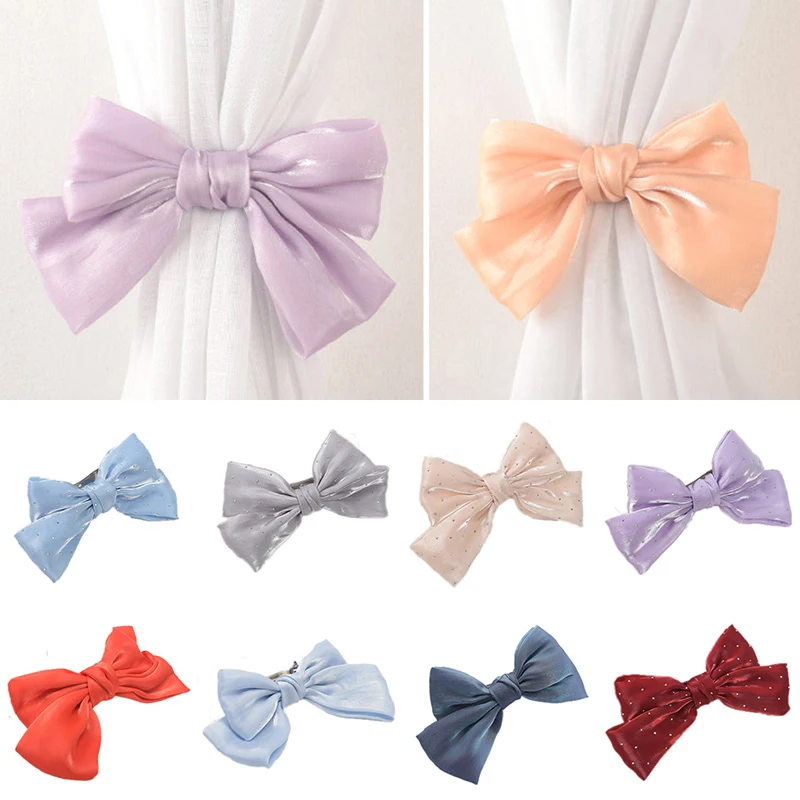 

Bowknot Curtain Buckle Clip Chiffon Strap Hanging Curtain Holders Accessories Home Decor Bow Beads Curtains Clips Tieback