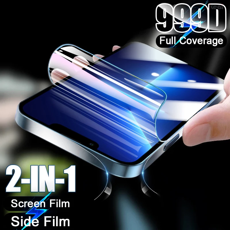 

2in1 Full Cover Hydrogel Film For Apple iPhone 13 12 Pro Max Mini Screen Protector Mobile Phone Accessories Side Film Not-Glass