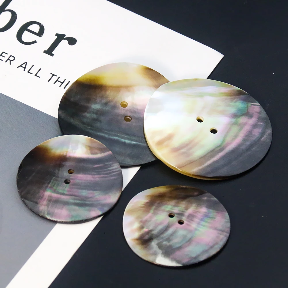 

2PC Hard Texture Natural Black Mother of Pearl Seashell Round 2-holes Flatback Button Apparel Suit Cufflink Sewing Embellishment