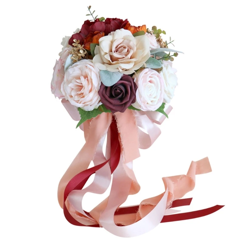 

Свадебный Романтический букет для невесты, свадебные букеты, букет подружки невесты, искусственные цветы розы, признание Дня Святого Вален...