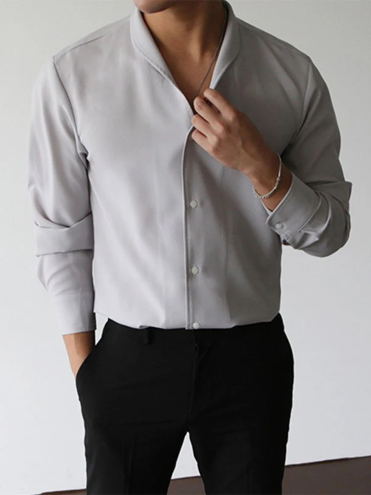 

Commute Loose Long Sleeve V-Neck Office Pullovers Tops Mens Fashion Single-breasted Shirts Spring Long Sleeve Solid Shirts Men