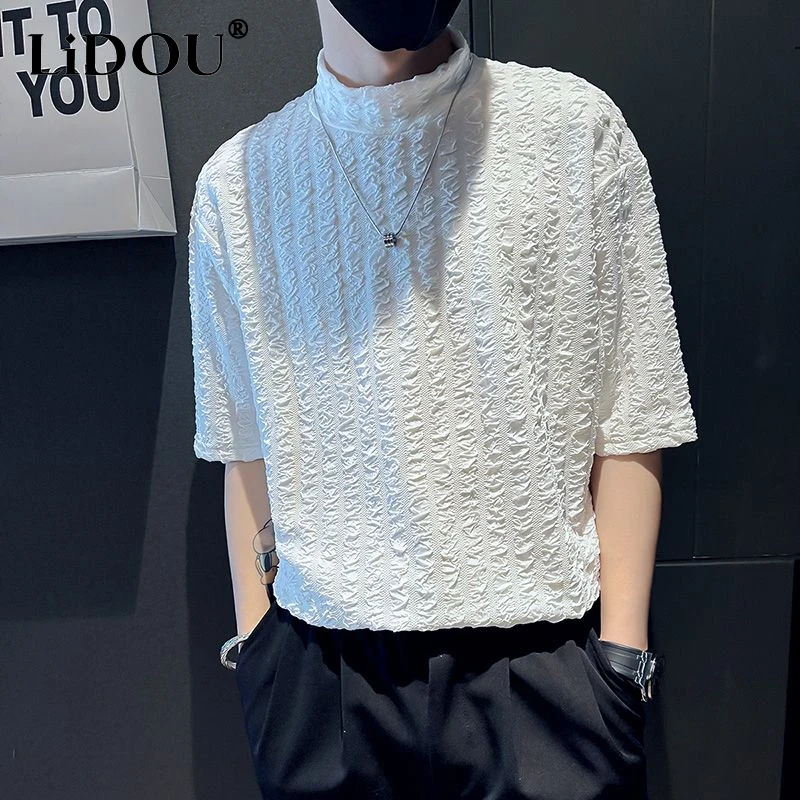 

2023 Summer Korean Solid Color Fashion Sports T-shirt Man Chic Hipster Y2k Tops Men Harajuku Loose Casual Streetwear Pullover
