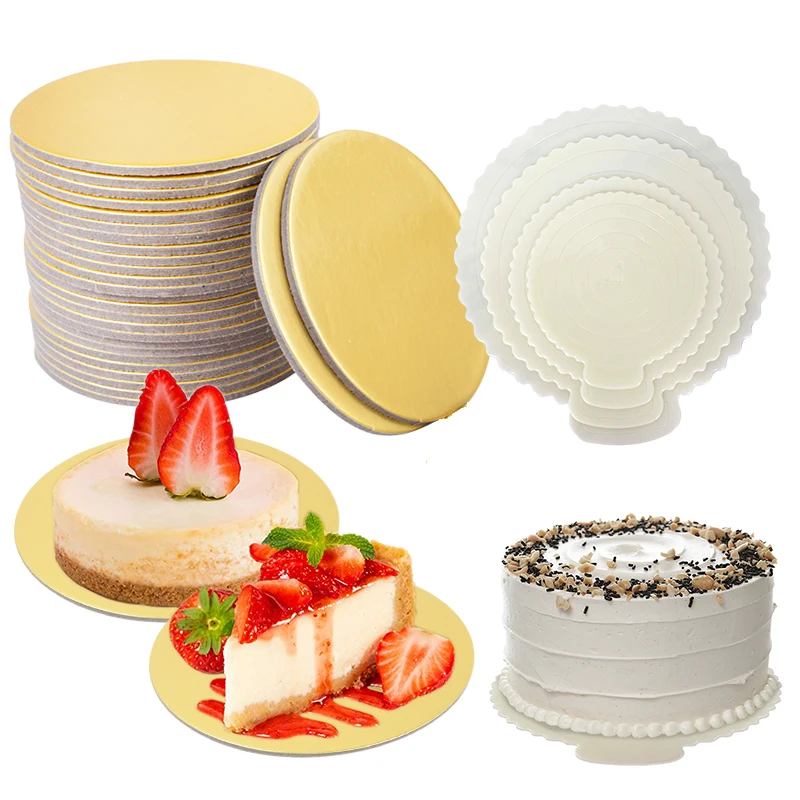 

1/3/5 Pcs Golden Food Grade Mousse Cake Mat White Plastic Cake Base Gold Paper Board Cupcake Dessert Tray Cake Decoration Tools