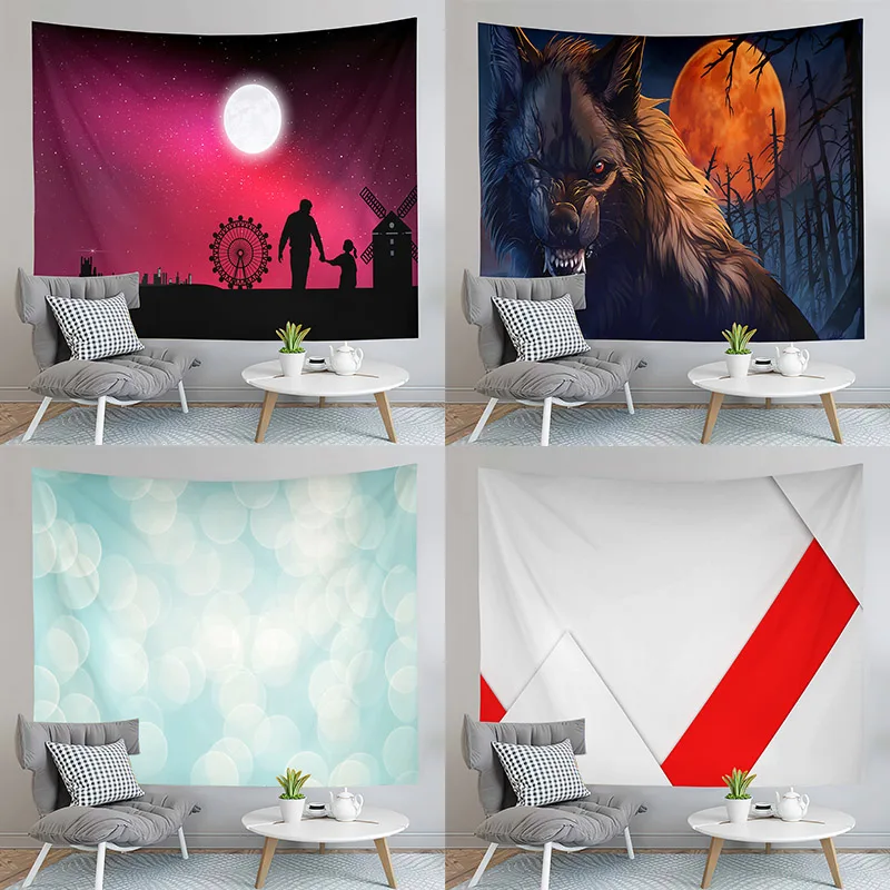 

Dad Daughter Tapestry City Moon Star Tapestry Ferris Wheel Windmill Tapestry Living Room Bedroom Wall Customizable Tapestry