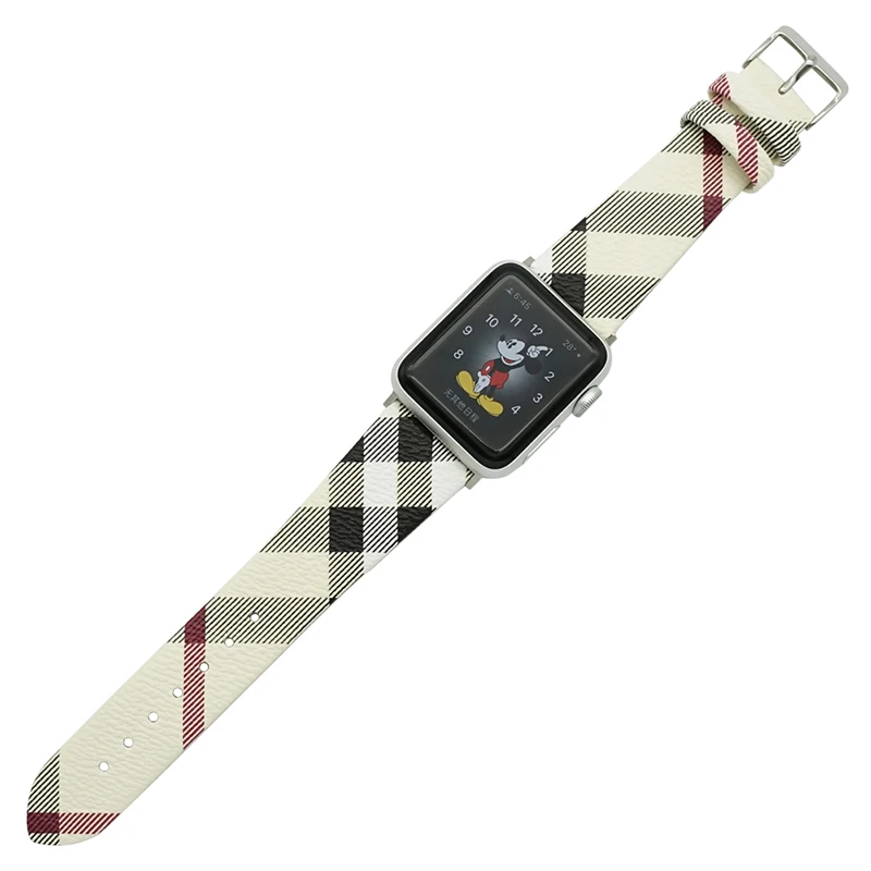 Genuine Leather Strap for Apple Watch band 44mm 40mm 38mm 42mm Plaid Bracelet Smart belt correa apple watch 6/5/4/3/SE Wristband