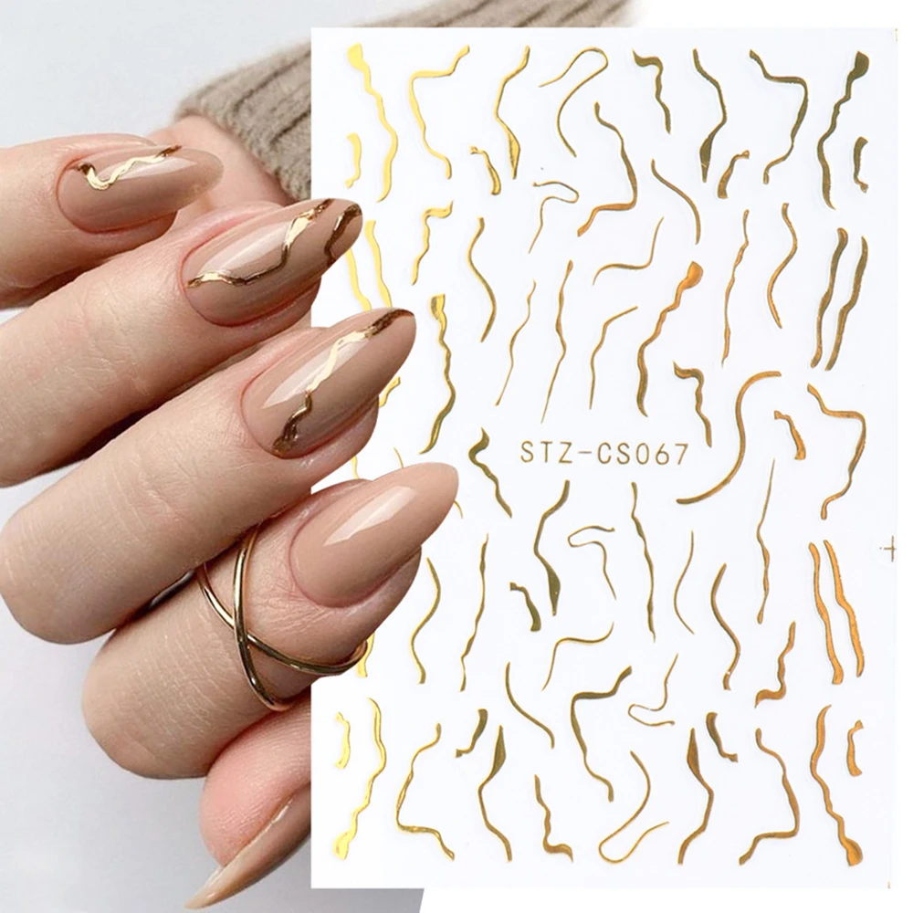 

Simplicity 3D Golden Lines Nail Art Stickers Smiley Decals Curve Nail Art Sliders Self Adhesive Manicure Designer Decorations