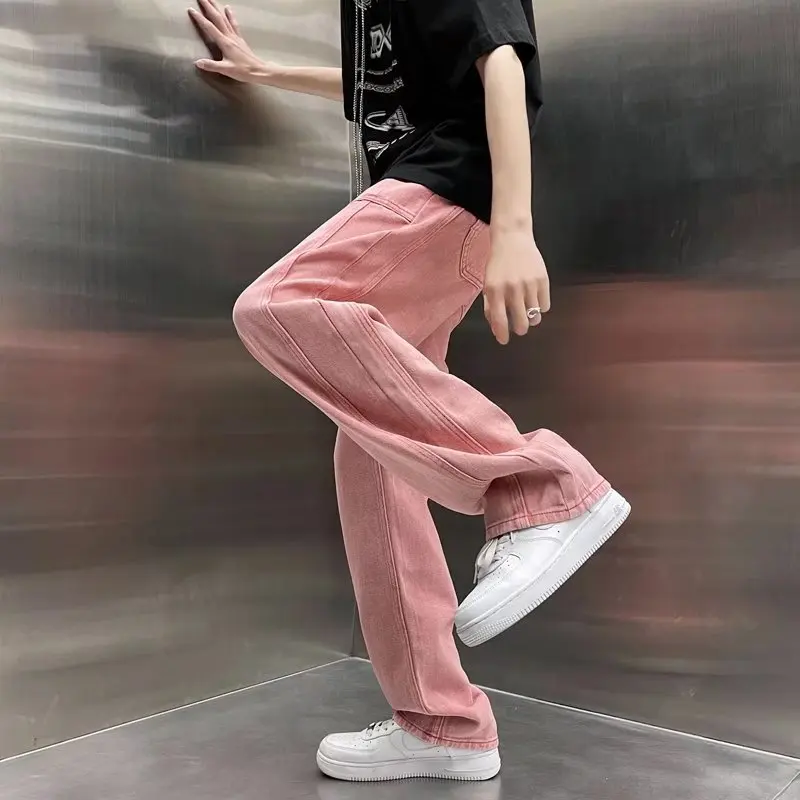 Pink Jeans Women Fashion Hip Hop High Street StreetStraight Denim Male Cargo Pants Sweatpants Baggy Wide Leg Casual Trousers