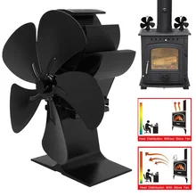 Black 5 Blades Fireplace Fan Heat-powered Stove Fan Log Wood Burner Environmental Eco Ecofan Quiet Efficient Heat Distribution