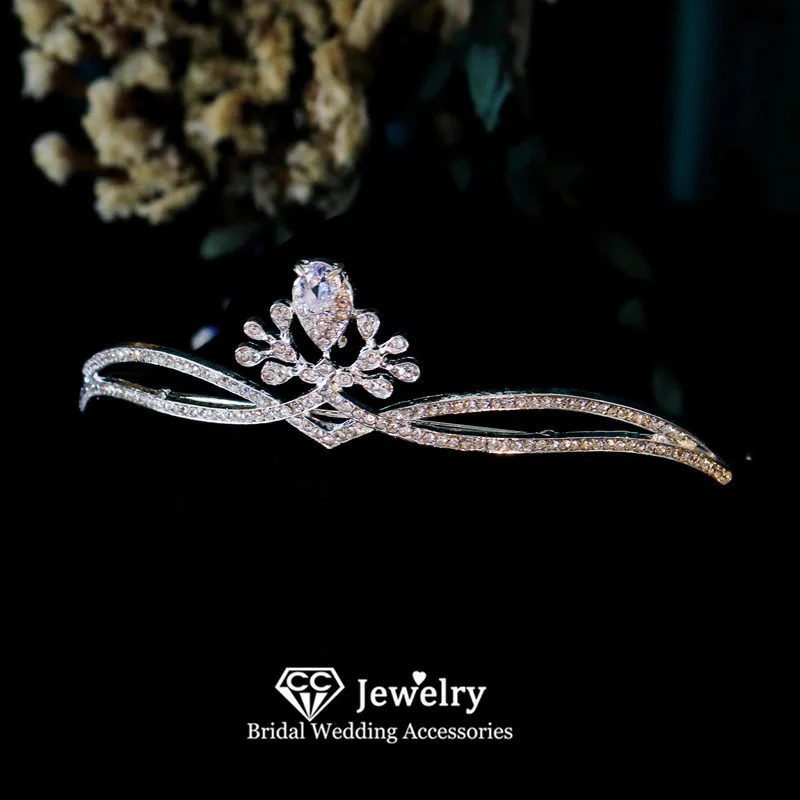 CC Хрустальная корона, женские аксессуары для волос, свадебные повязки на голову, обручальные украшения, свадебный головной убор в форме капли воды, короны HS177