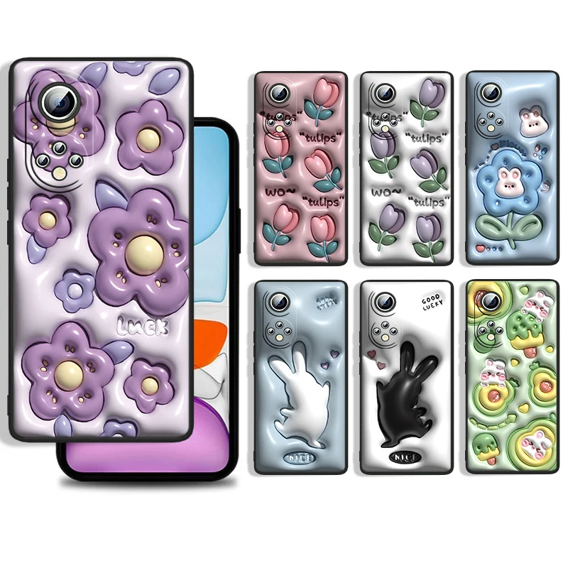 

Not 3D Fashion flower Cover For Huawei P50 P40 P30 P20 Lite 5G Nova Plus 9 SE Pro 5T Y9S Y9 Prime Black Phone Case